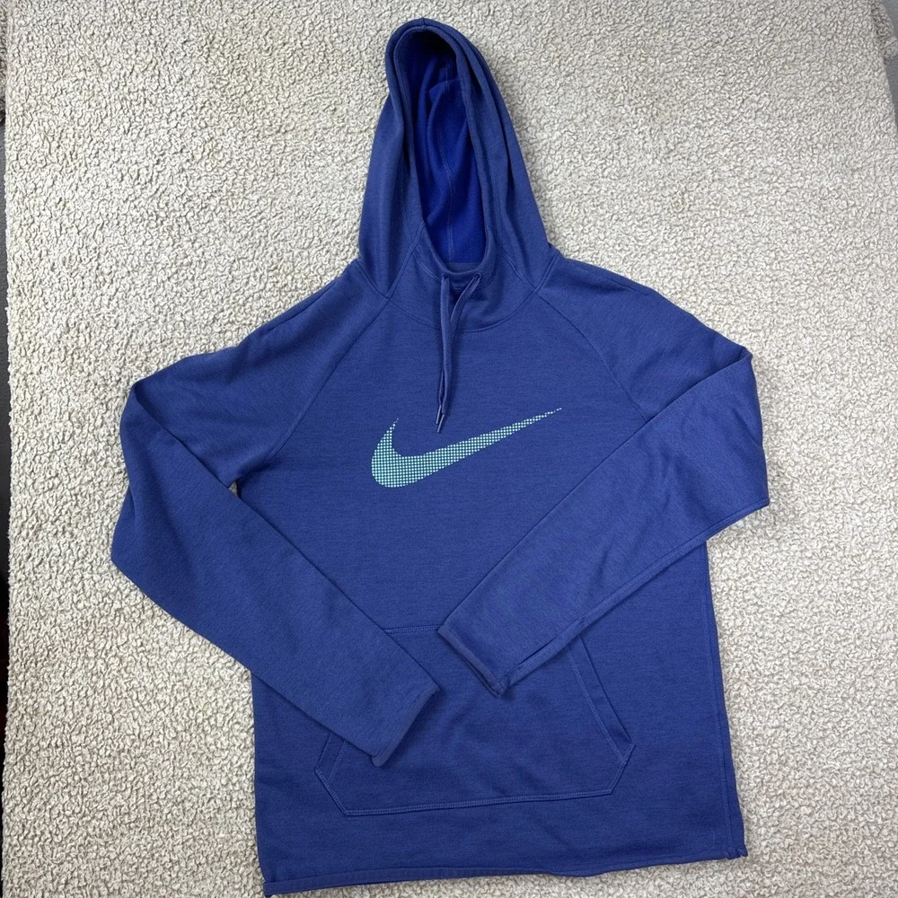 Nike Dri-FIT Hooded Pullover Hoodie Blue Men's S Lightweight L/S Check Logo
